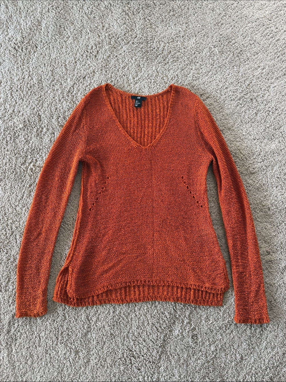 H&M Women's V-Neck Sweater in Rust Orange